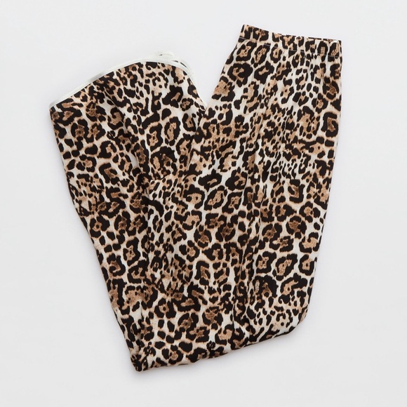 NWT! Aerie - Off-Duty Satin Piping Trouser PJ - Soft Muslin Cheetah, Small - Picture 5 of 7